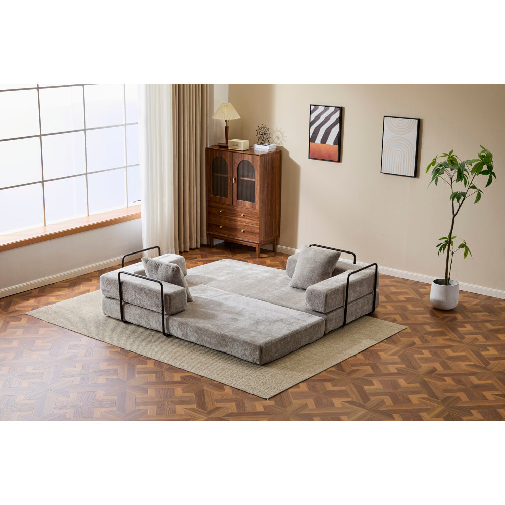 3-Seat Convertible Floor Sofa Bed | Foldable Armrest & Backrest | Premium Chenille + Memory Foam | Pillow Back Support | No Assembly Required | Multi-Occasion | Light Gray/Dark Gray/Dark Green/Baby Blue/Orange