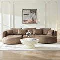 128.74" Modern Curved L-Shape Sectional Sofa | 5-Seat Leathaire Technology Cloth Couch | High-Density Foam + Elastic Spring | 5 Pillows Included | Easy Assembly | Living Room, Apartment, Office | Brown