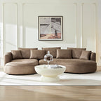 128.74" Modern Curved L-Shape Sectional Sofa | 5-Seat Leathaire Technology Cloth Couch | High-Density Foam + Elastic Spring | 5 Pillows Included | Easy Assembly | Living Room, Apartment, Office | Brown