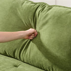 103" Deep Seat 3-Seater Sofa | 24" Extra Deep Cushions | Cloud Velvet Polyester Fabric | Solid Eucalyptus Frame & Wood Legs | 4 Pillows Included | 600 lbs | Pillow Top Arms | Beige / Green / Brick Red