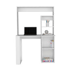 38.8" Modern Computer Desk with Hutch & Multiple Shelves | Spacious Work Surface | Compact Storage-Rich Design | Engineered Wood + Particle Board | Home Office, Student Room, Small Apartment | White/Black