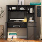 Computer Desk with Hutch & Bookshelf — 51" Wood Executive Desk with Drawers | 3 AC Outlets & 2 USB Charging Ports | Lockable Drawer | Monitor Stand & Storage Shelves | Home Office, Student, Teen Study Desk | White/Black