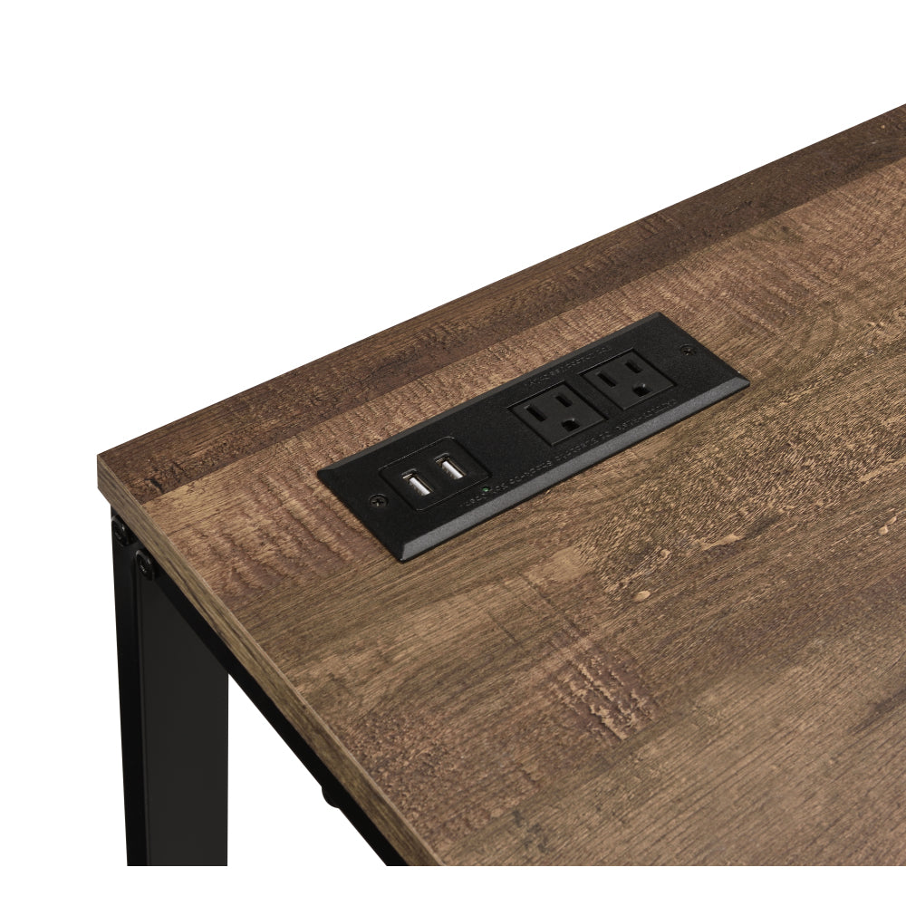 47" Modern Writing Desk with Built-In USB Port | Walnut MDF Top + Black Metal Sled Base | Open Legroom Design | KD Easy Assembly | Spacious Rectangular Work Surface | Home Office, Study, Laptop | Walnut/Black