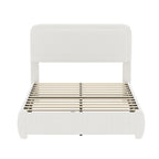 Full/Queen Size Boucle Platform Bed | Adjustable Curved Cloud Headboard 41"-43" | Foam Filled | Rounded Corner Protection | Low Profile | No Box Spring Needed | White