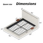 Queen/King Size Cloud Upholstered Platform Bed | Adjustable Sliding Side Shelves | Sherpa Chenille Fabric | CertiPUR-US & OEKO-TEX Certified Foam | Anti-Collision Low Profile | No Box Spring Needed | Off White