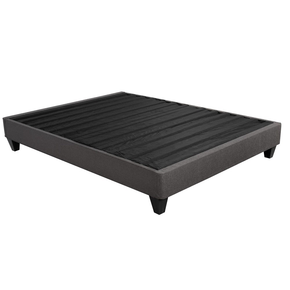 Twin/Full/Queen/King Size Low Profile Platform Bed Base | Upholstered Dark Gray Linen Fabric | Headboard Attachment Kit Included | Plywood & Wood Frame | No Box Spring Needed | Dark Gray