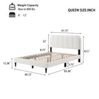 Full/Queen Size Boucle Platform Bed | Petal-Shaped Scalloped Headboard | Built-In Ambient Bedside Light | Rubberwood Legs | Silent Frame Design | No Box Spring Needed | White/Cream