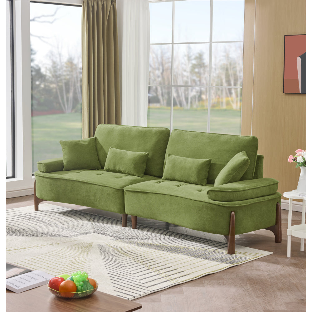 103" Deep Seat 3-Seater Sofa | 24" Extra Deep Cushions | Cloud Velvet Polyester Fabric | Solid Eucalyptus Frame & Wood Legs | 4 Pillows Included | 600 lbs | Pillow Top Arms | Beige / Green / Brick Red