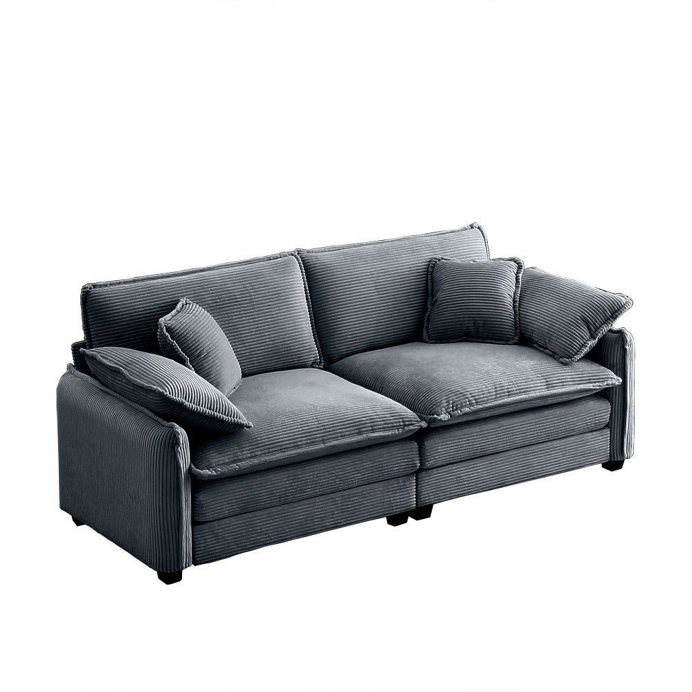Large Deep-Seat 2-Seat Corduroy Sofa | Fashion-Retro Blend Design | Double-Layer Memory Foam Cushions | Removable Armrests + 4 Throw Pillows | Cloud-Like Comfort | Living Room, Bedroom, Flat | Beige/Tan/Green/Gray