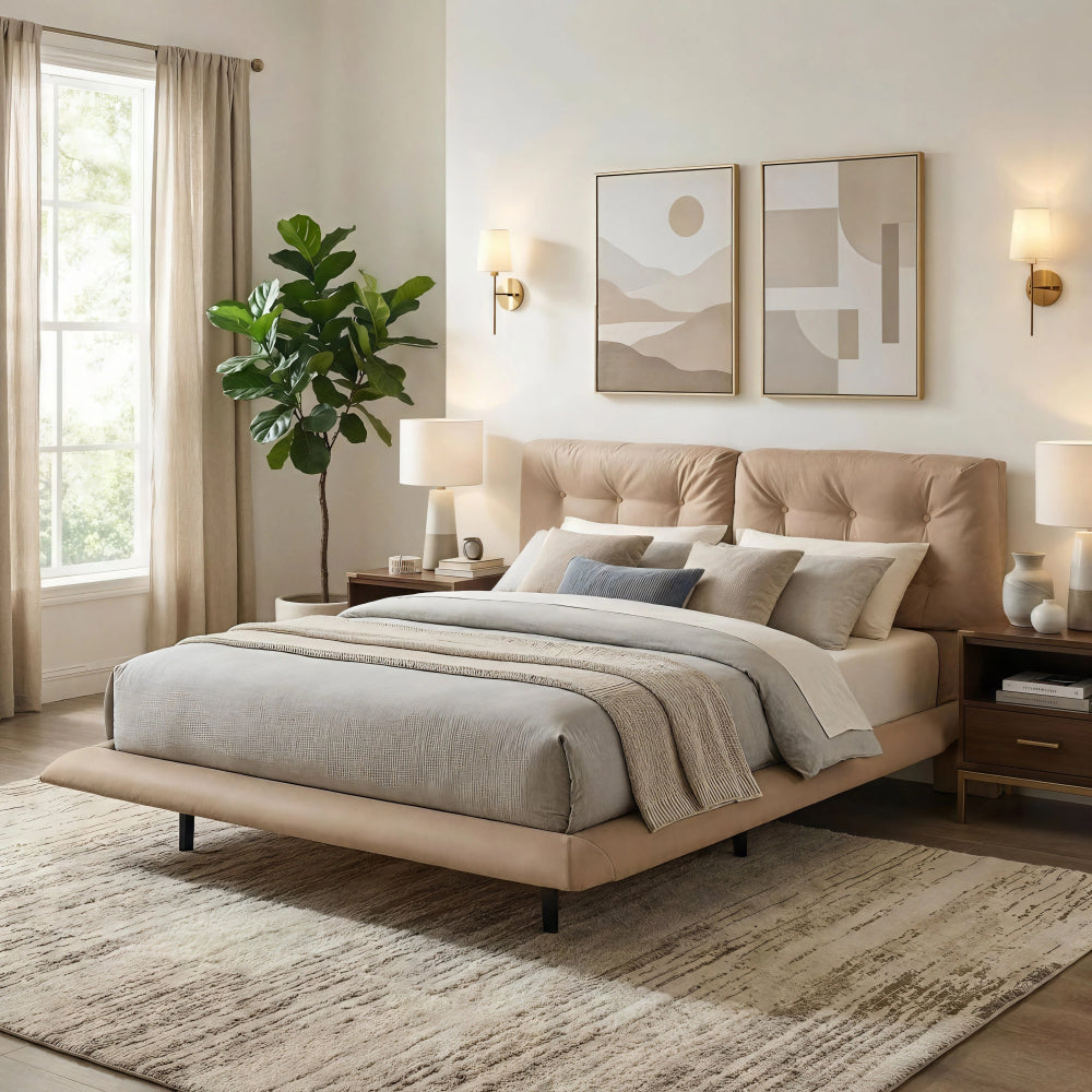 PU Leather Floating Platform Bed