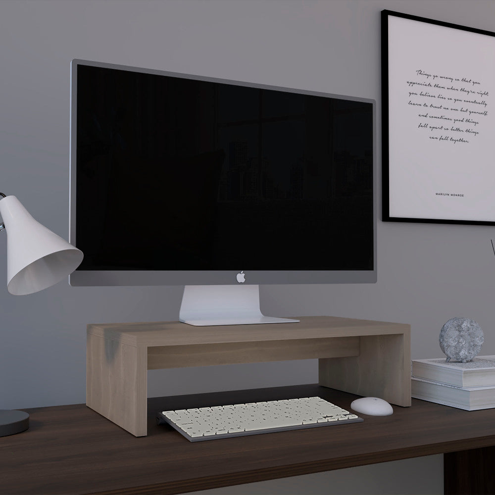 19" Wide Monitor Stand Riser | 5.4" Elevated Screen Height | Non-Scratch Non-Slip Laminate | 50 lbs Capacity | 18"×10" Under-Desk Storage | 3-Minute Easy Assembly | Home Office, Desk Organizer | Light Gray
