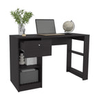 47" Modern Writing Desk with 1 Drawer + 4 Side Shelves | Generous Leg Clearance | Clean Minimalist Design | Sturdy Particle Board | Home Office, Living Room, Gaming Room | White/Black