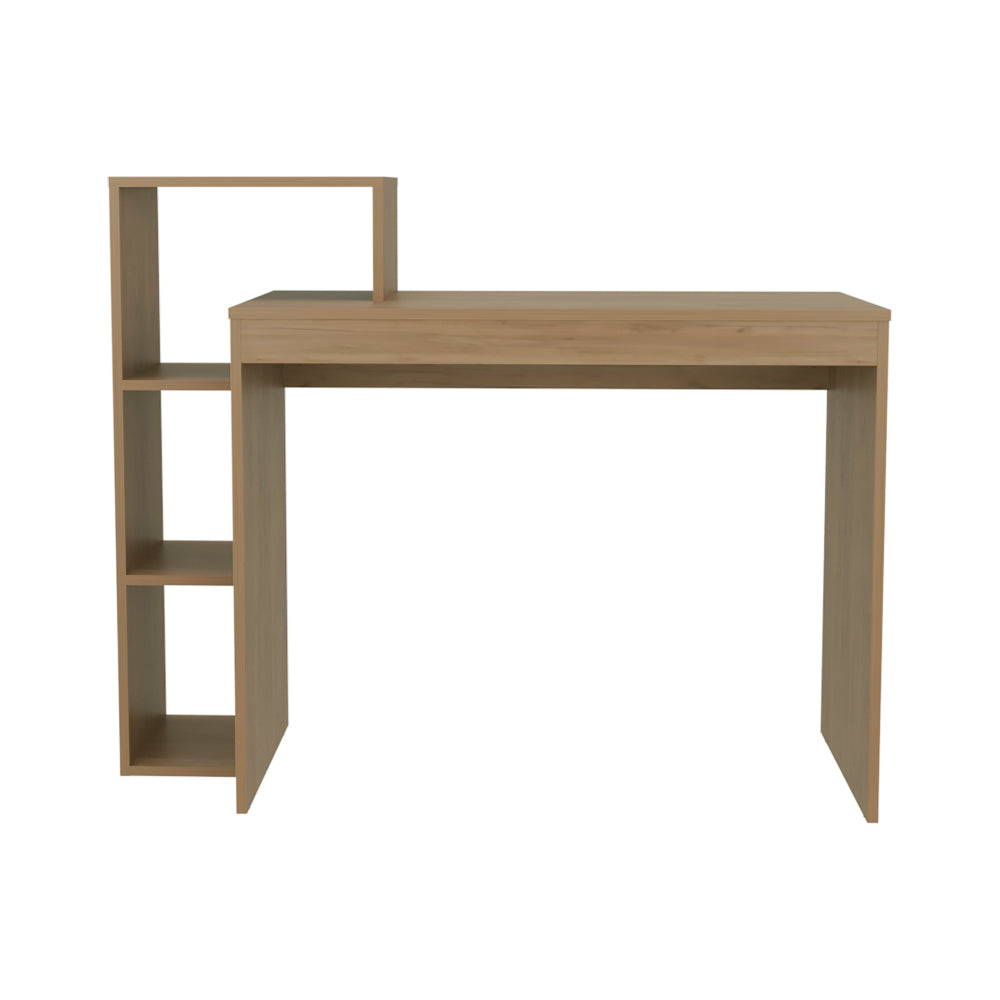 Britt 43" Wide Four Shelves Writing Desk — Natural Oak Computer Desk | Minimalist Home Office Desk with 4 Storage Shelves | Compact Rectangular Workstation | Particle Board | Living Room, Study, Gamer Desk & Small Spaces | Oak