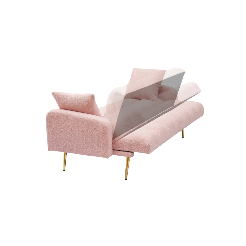 69" Soft Teddy Fleece Convertible Sofa Bed | 3-Speed Adjustable Backrest | Wide Detachable Armrests | Solid Wood + Metal Frame | Multifunctional Couch for Living Room, Bedroom, Small Space | Pink/Beige/Gray/Green