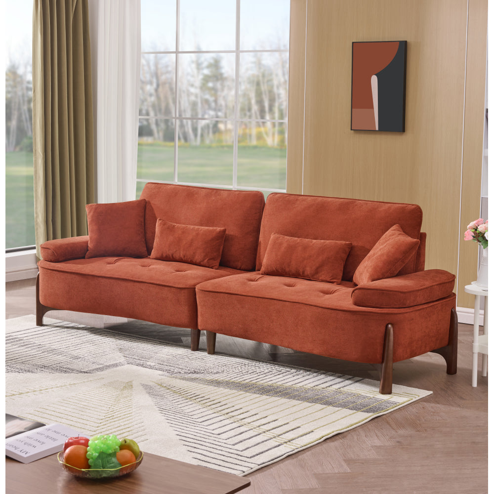 103" Deep Seat 3-Seater Sofa | 24" Extra Deep Cushions | Cloud Velvet Polyester Fabric | Solid Eucalyptus Frame & Wood Legs | 4 Pillows Included | 600 lbs | Pillow Top Arms | Beige / Green / Brick Red