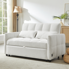 52.8" Loveseat Pull-Out Sleeper Sofa Bed | 2-Seat Tufted Chenille Couch | Adjustable Backrest 90°/135°/180° | 3 Built-In USB Ports | High-Density Foam | 2 Lumbar Pillows | Sturdy Multi-Wood Frame | Beige/Gray/Blue/Green