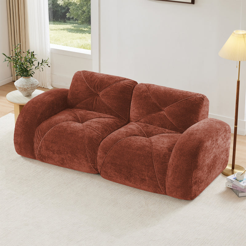 2-Piece Modular Cloud Sofa Set | 2+2 Deep-Seat Velvet Couch | 32D High-Density Boneless Foam | Retro Tufted Rounded Design | Flexible Layout | No Assembly Required | Living Room, Apartment | Camel/Red/Green/Blue