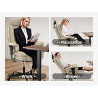 Ergonomic High-Back PU Leather Office Chair | 440 lbs Capacity | Liftable Headrest + Retractable Footrest | Double-Layer Spring Sponge + Memory Foam | Height-Adjustable Armrests | Lumbar Support | Computer, Executive Chair | Beige/Black