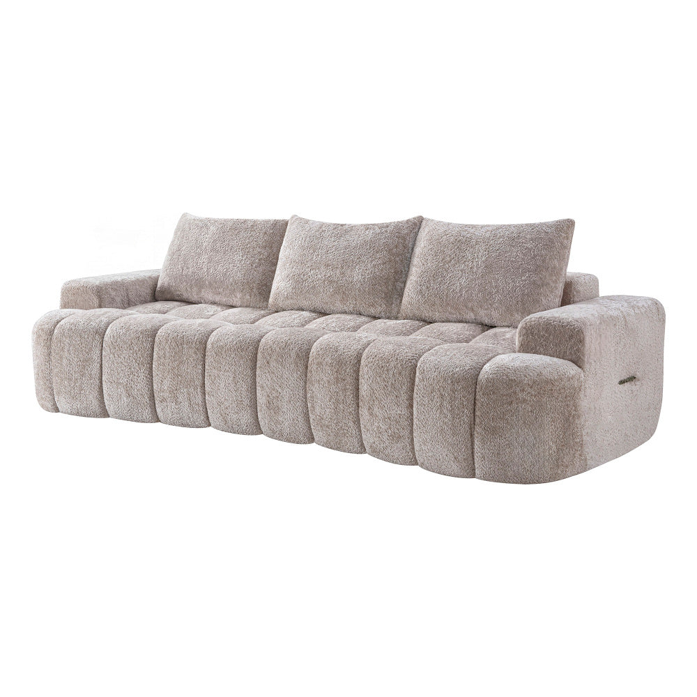 100" Extra Large Curved Front Sofa | 3-Seat Cloud-Like Boucle Sectional Couch | Vertical Channel Tufted | High-Resilience Compressed Foam | No Assembly | Easy to Move & Ship | Living Room, Apartment, Condo | White/Camel