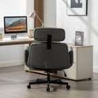 Criss Cross Wide-Seat Lounge Office Chair | 6-Gear Adjustable Armrests | Removable Headrest | Gentle Rocking + 360° Swivel | Pet-Friendly PU/Boucle Upholstery | Cross-Legged Sitting | Home Office, Gaming, Makeup, Conference | Gray/Ivory/Brown