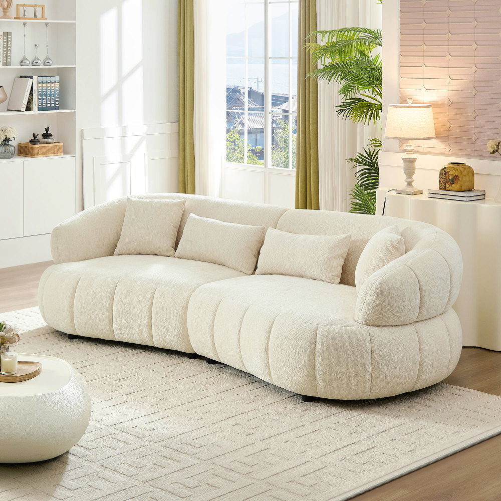 102.36 inch Cloud-Like Sofa,Modern Sectional Curved Sofa,Textured Fabric Couch,Upholstered  4-Seat Comfy Sofa for Living Room,Beige
