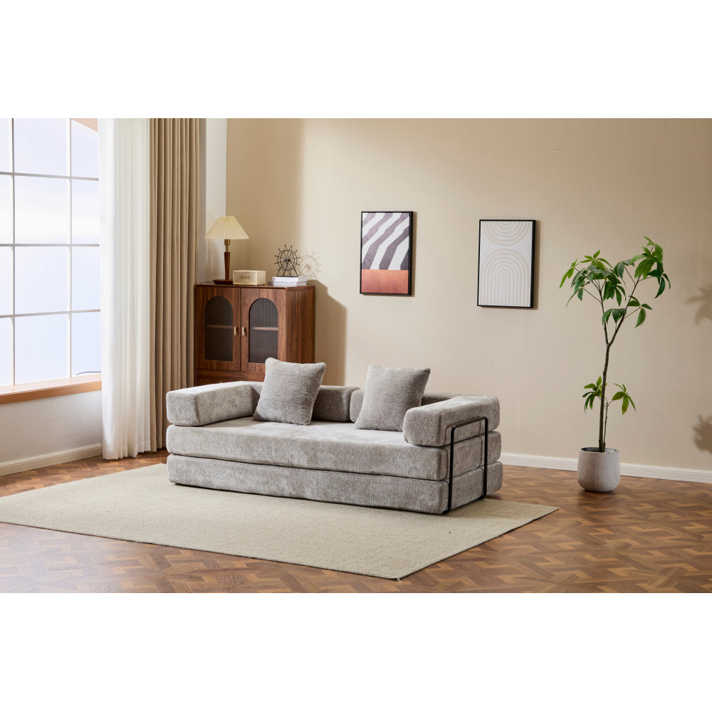 3-Seat Convertible Floor Sofa Bed | Foldable Armrest & Backrest | Premium Chenille + Memory Foam | Pillow Back Support | No Assembly Required | Multi-Occasion | Light Gray/Dark Gray/Dark Green/Baby Blue/Orange