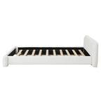 White Boucle Upholstered Low Profile Platform Bed | Birch & Engineered Hardwood Frame | 400-600 lbs | No Box Spring Needed | Full / Queen / King