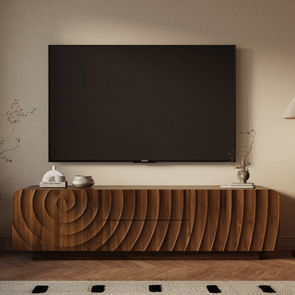 58''Tv Console With Mid Century Unique Spiral