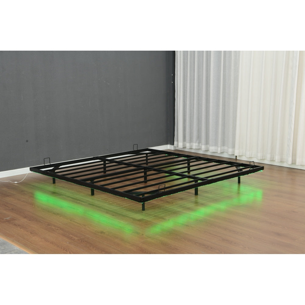 Queen/King Size Floating Metal Platform Bed | Hidden LED Underglow App & Remote Control | 10 Slats + 4 Cross Frames + 6 Steel Legs | 1000 lbs | No Box Spring Needed | Black