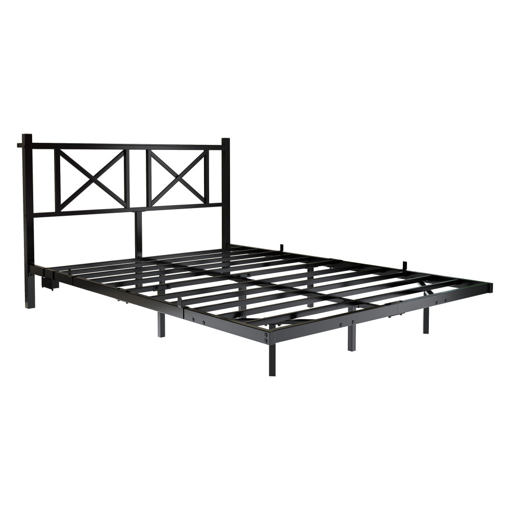 Full/Queen Size Floating Metal Platform Bed | Storage Headboard 2 AC + 2 USB Charging | RGB LED 2000+ Colors App & Music Sync | 4 Power Sockets | 450 lbs Heavy Duty Steel Slats | No Box Spring | Black