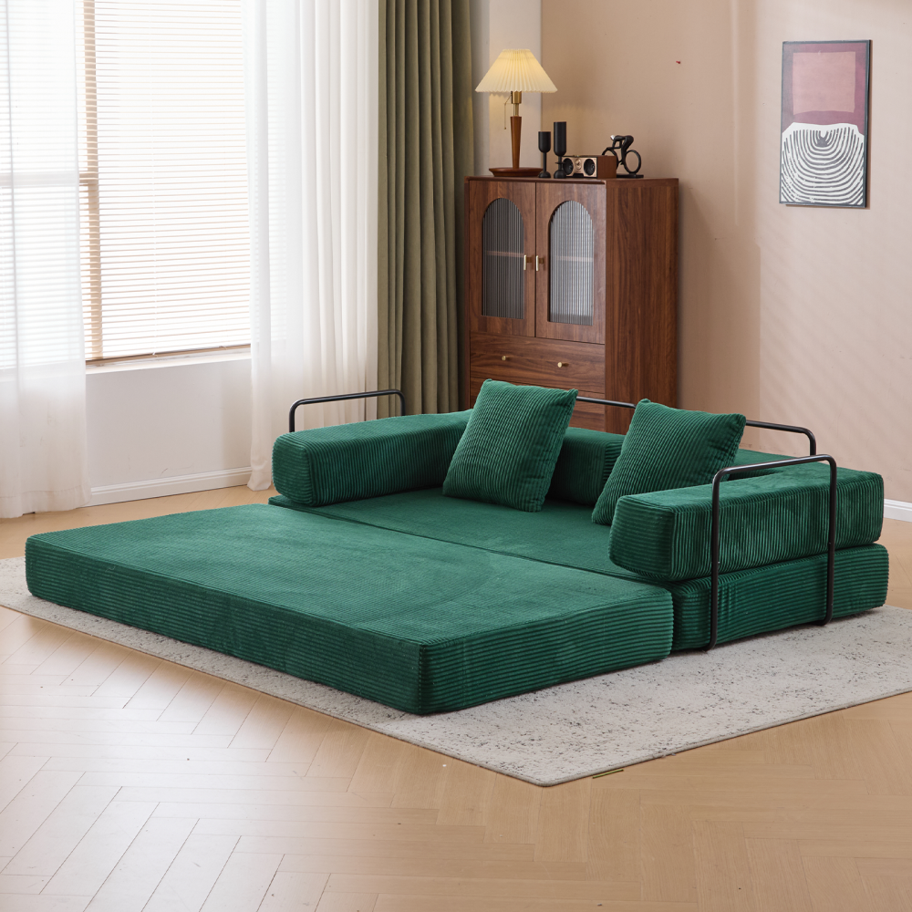 3-Seat Convertible Floor Sofa Bed | Foldable Armrest & Backrest | Premium Chenille + Memory Foam | Pillow Back Support | No Assembly Required | Multi-Occasion | Light Gray/Dark Gray/Dark Green/Baby Blue/Orange