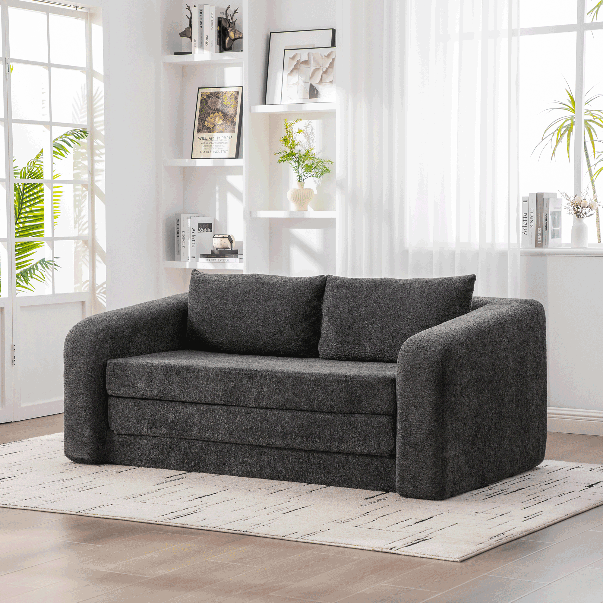 71" 2-in-1 Pull Out Foldable Loveseat Sofa Bed