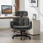 Criss Cross Wide-Seat Lounge Office Chair | 6-Gear Adjustable Armrests | Removable Headrest | Gentle Rocking + 360° Swivel | Pet-Friendly PU/Boucle Upholstery | Cross-Legged Sitting | Home Office, Gaming, Makeup, Conference | Gray/Ivory/Brown