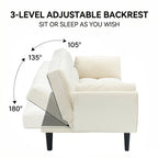74" 2-Seat Convertible Sofa Bed | 3 Adjustable Backrest Positions | Tufted Polyester Blend | Adjustable to 180° Flat Bed | Easy Leg Assembly | Apartment Small Space | Black / Beige
