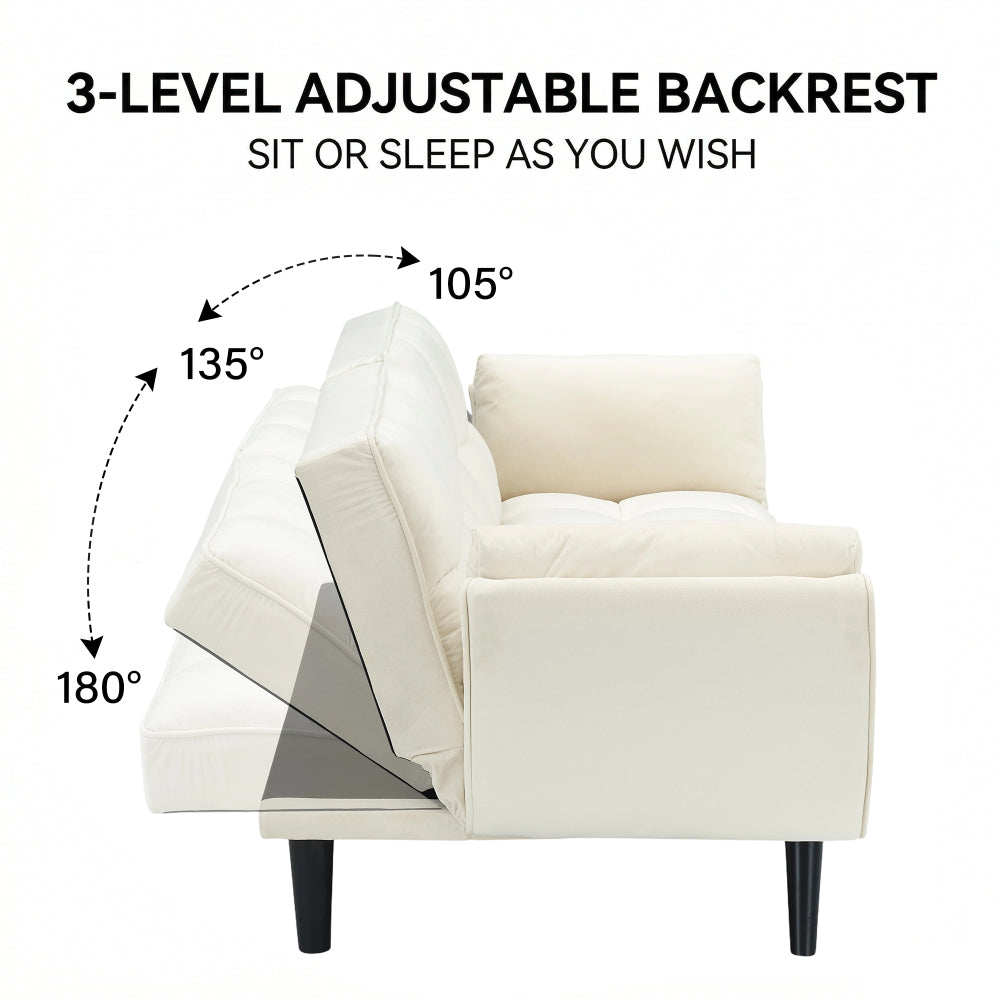 74" 2-Seat Convertible Sofa Bed | 3 Adjustable Backrest Positions | Tufted Polyester Blend | Adjustable to 180° Flat Bed | Easy Leg Assembly | Apartment Small Space | Black / Beige