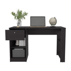 47" Modern Writing Desk with 1 Drawer + 4 Side Shelves | Generous Leg Clearance | Clean Minimalist Design | Sturdy Particle Board | Home Office, Living Room, Gaming Room | White/Black