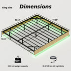 Oak King Floating Bed Frame with LED Lights, Wave Curve Wood Texture Bed with Heavy Duty Metal Slats - No Box Spring Needed.