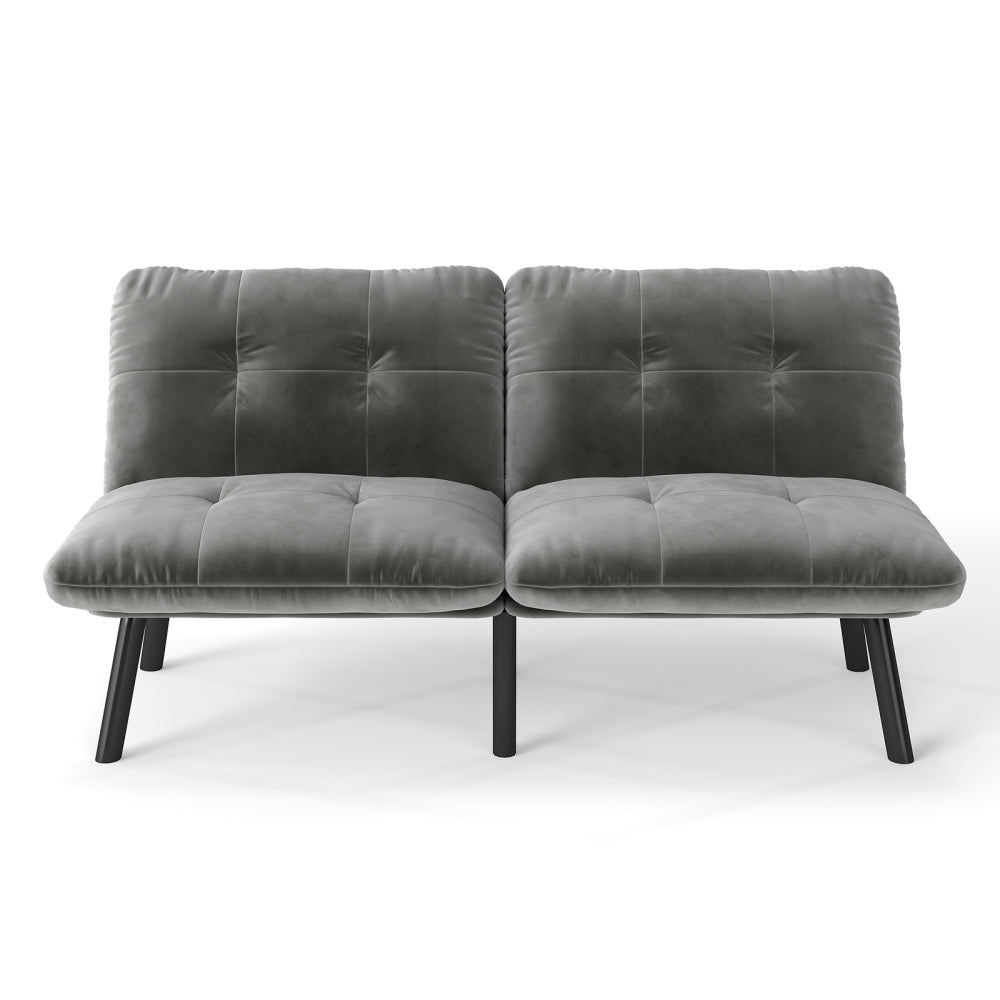 63" Convertible Folding Sofa Bed | 2-Seat Velvet Upholstered Couch | Adjustable Multi-Angle Backrest | Sofa, Lounger & Twin Bed | Metal Frame | 800 lbs Capacity | Easy Assembly | Living Room, Apartment | Cream/Aqua Gray/Brown