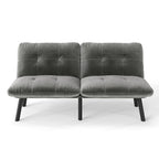 63" Convertible Folding Sofa Bed | 2-Seat Velvet Upholstered Couch | Adjustable Multi-Angle Backrest | Sofa, Lounger & Twin Bed | Metal Frame | 800 lbs Capacity | Easy Assembly | Living Room, Apartment | Cream/Aqua Gray/Brown