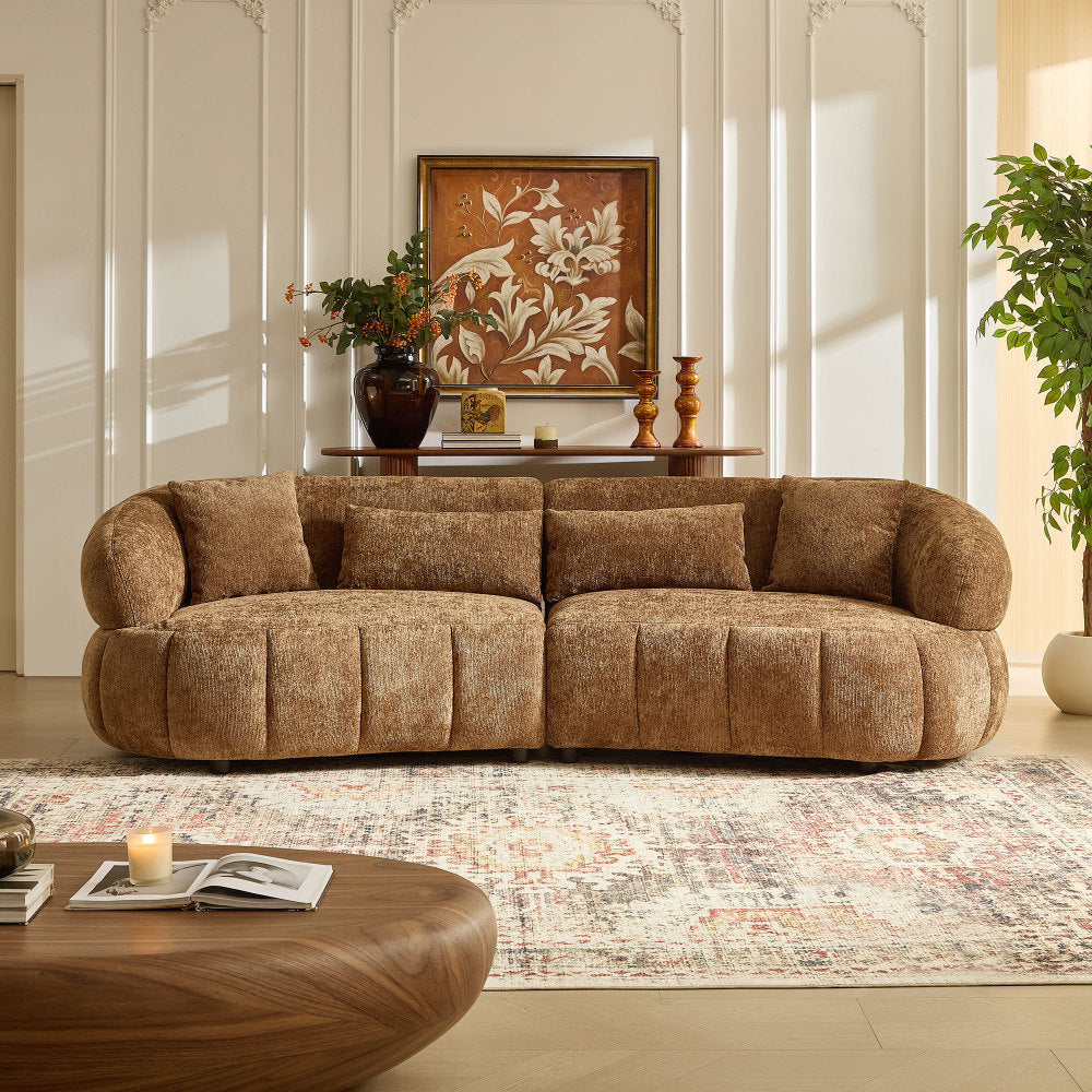 102.36 inch Cloud-Like Sofa,Modern Sectional Curved Sofa,Textured Fabric Couch,Upholstered  4-Seat Comfy Sofa for Living Room,Beige