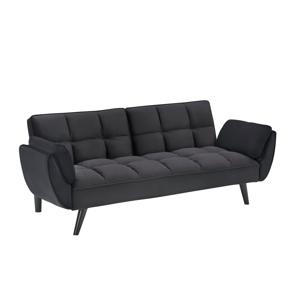 74" 2-Seat Convertible Sofa Bed | 3 Adjustable Backrest Positions | Tufted Polyester Blend | Adjustable to 180° Flat Bed | Easy Leg Assembly | Apartment Small Space | Black / Beige
