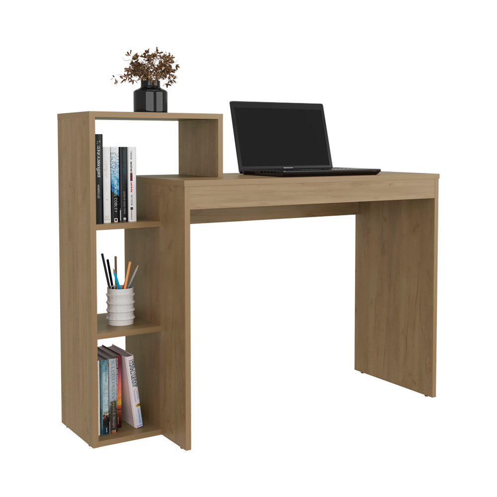 35.98" Wide Classic Writing Desk with 4-Shelf Side Bookcase | Generous Work Surface | Minimalist Clean Lines | Sturdy Particle Board | Compact Depth for Small Spaces | Home Office, Study Area | Oak/Dark Oak