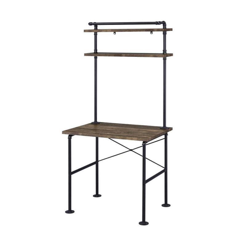 Rustic Oak and Black 2-Shelf Writing Desk — 32" W x 22" D x 70" H | Industrial Pipe-Style Frame | Space-Saving Desk with Storage Shelves | Wood & Metal | Rectangular Office Desk | Bedroom, Home Office & Living Room | Oak