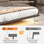 Full Size Floating PU Leather Platform Bed | Remote-Controlled LED Underglow 8 Dynamic Effects | Hidden Foot Design | Strong Wood Beam & Metal Legs | No Box Spring Needed | Easy Assembly | Green / Coffee