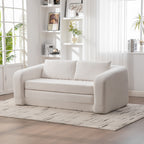 71" 2-in-1 Pull Out Foldable Loveseat Sofa Bed | Chenille Boneless Cloud Floor Mattress | Round-Edge Armrests + 2 Matching Pillows | High-Density Foam | Waterproof Anti-Slip Base | No Assembly Required | Living Room, Bedroom, Dorm | Ivory/Gray/Orange