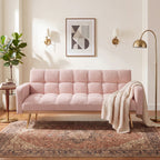 69" Soft Teddy Fleece Convertible Sofa Bed | 3-Speed Adjustable Backrest | Wide Detachable Armrests | Solid Wood + Metal Frame | Multifunctional Couch for Living Room, Bedroom, Small Space | Pink/Beige/Gray/Green