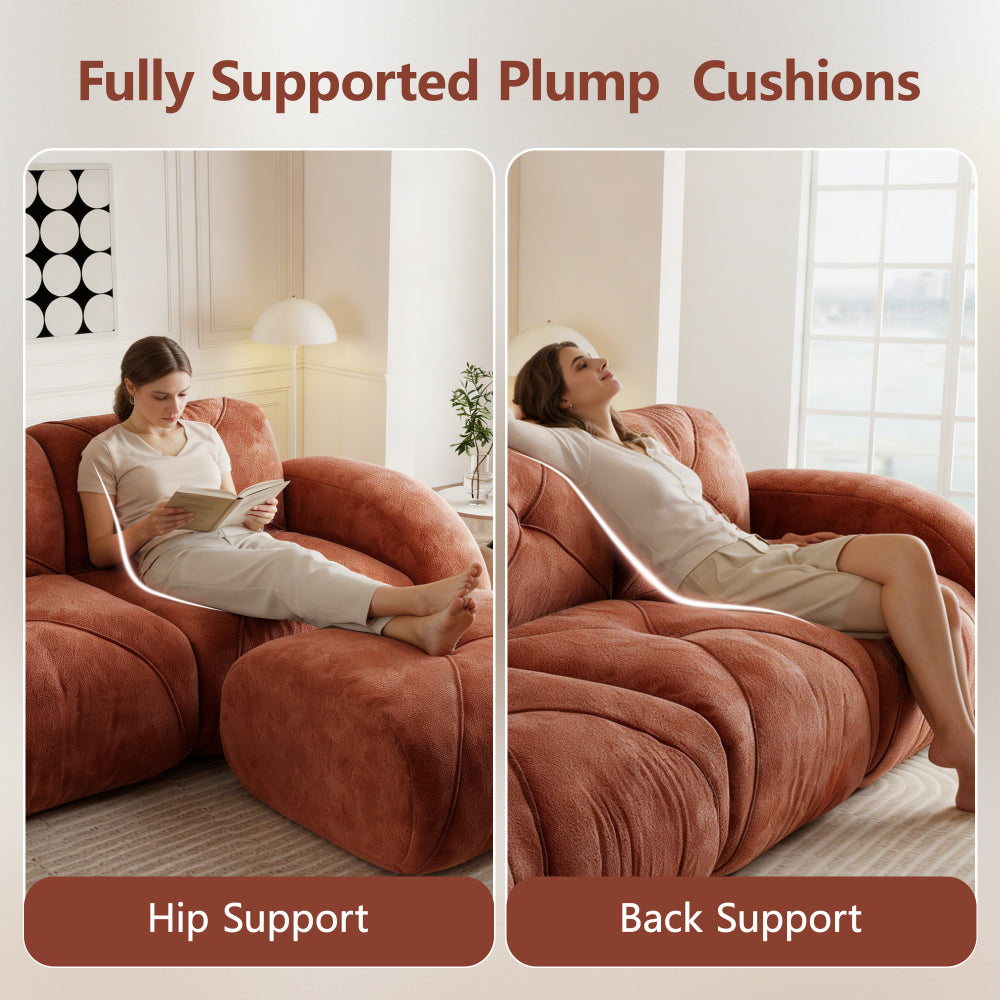2-Piece Modular Cloud Sofa Set | 2+2 Deep-Seat Velvet Couch | 32D High-Density Boneless Foam | Retro Tufted Rounded Design | Flexible Layout | No Assembly Required | Living Room, Apartment | Camel/Red/Green/Blue