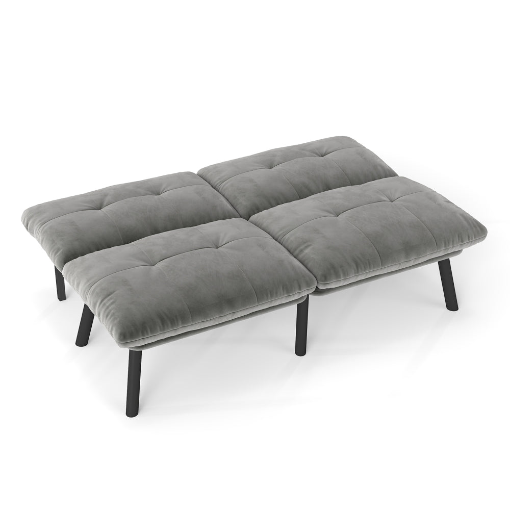 63" Convertible Folding Sofa Bed | 2-Seat Velvet Upholstered Couch | Adjustable Multi-Angle Backrest | Sofa, Lounger & Twin Bed | Metal Frame | 800 lbs Capacity | Easy Assembly | Living Room, Apartment | Cream/Aqua Gray/Brown
