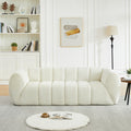 Modern Quilted Cloud Sofa | 3-Seat Chenille Pure Foam Couch | Piano-Key Backrest Design | Rounded Armrests | Deep-Seat Cushions | Living Room, Bedroom, Apartment | Beige/Black