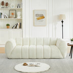 Modern Quilted Cloud Sofa | 3-Seat Chenille Pure Foam Couch | Piano-Key Backrest Design | Rounded Armrests | Deep-Seat Cushions | Living Room, Bedroom, Apartment | Beige/Black